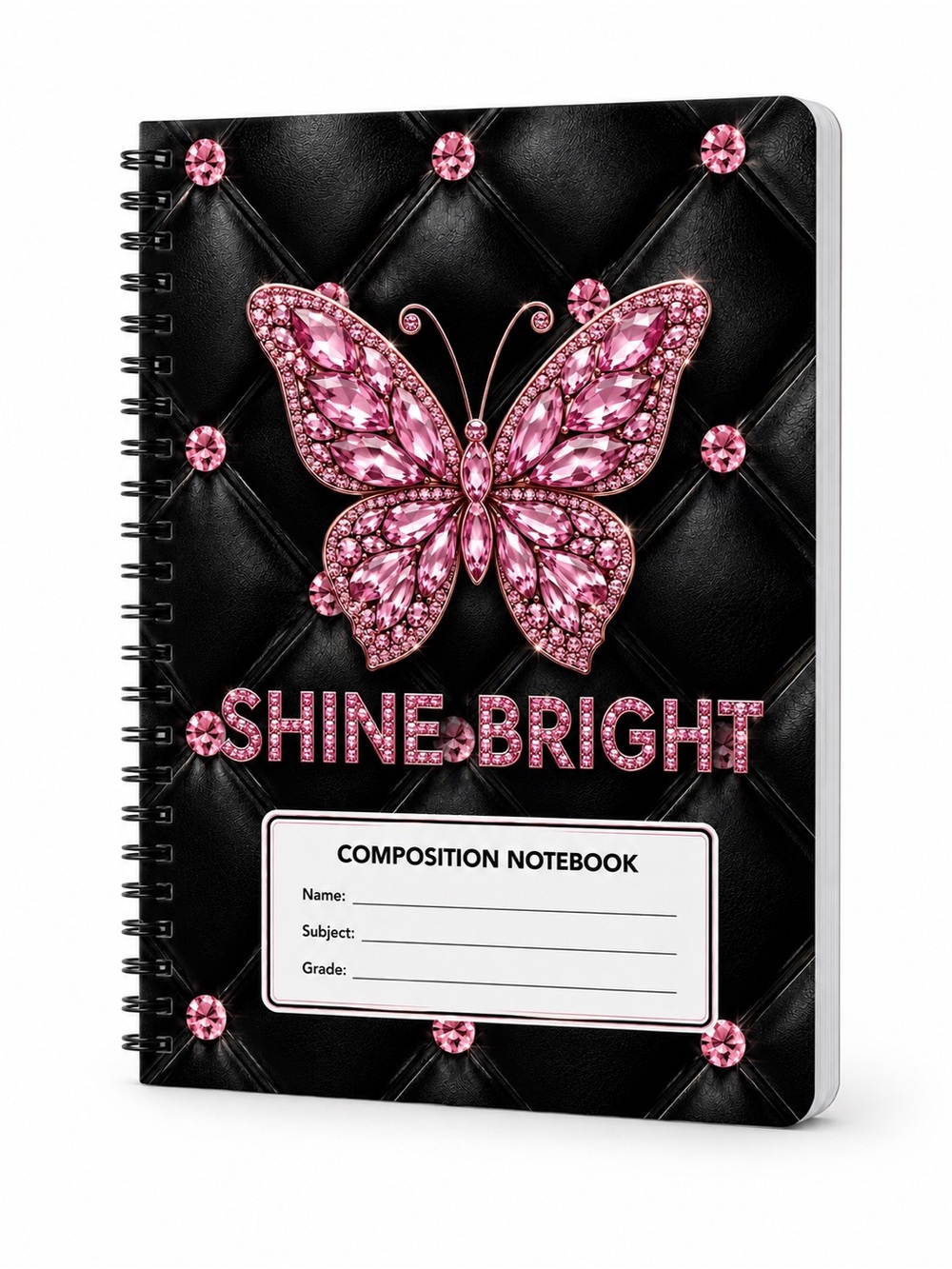Shine Bright Pink Butterfly Composition Notebook - Black Cover